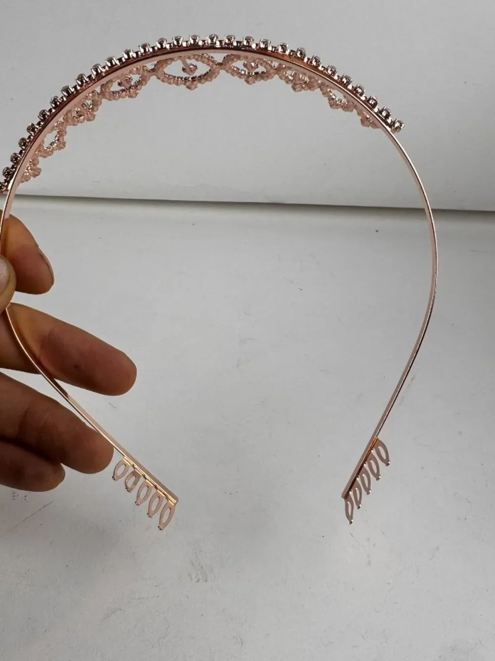 Rose Gold Rhinestone Tiara Headband with Hair Combs